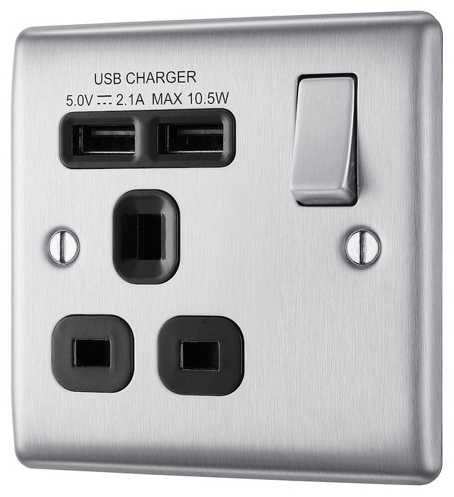 BG Nexus Metal Brushed Steel 13A Single USB Socket NBS21U2B additional product image 3