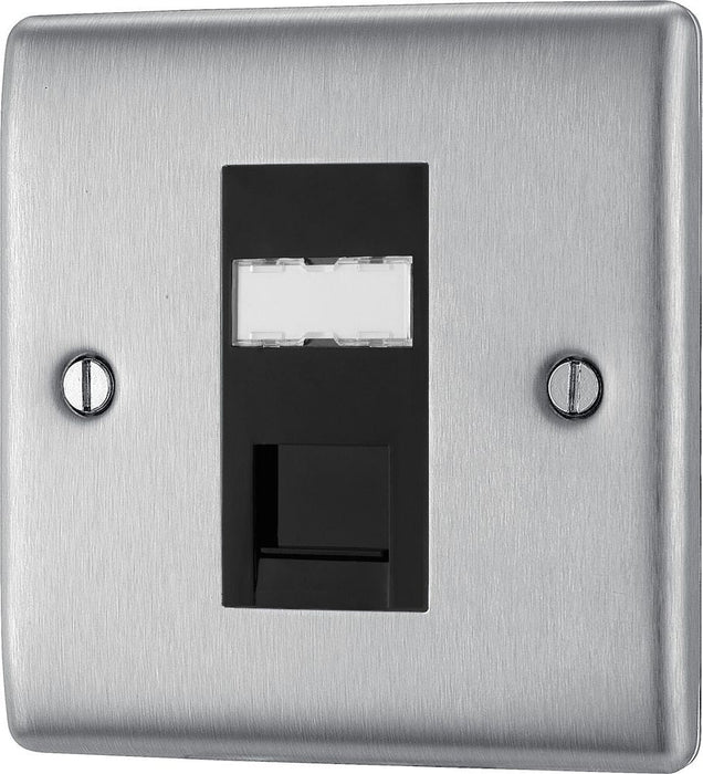 BG Nexus Metal Brushed Steel RJ45 Cat5E Data Outlet NBSRJ451B Available from RS Electrical Supplies