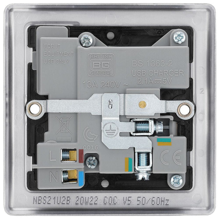 BG Nexus Metal Brushed Steel 13A Single USB Socket NBS21U2B additional product image 4