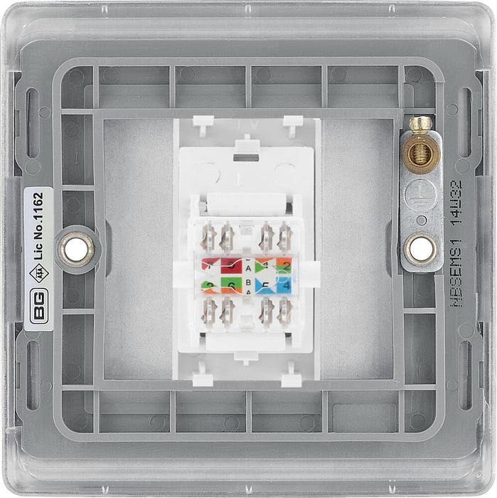 BG Nexus Metal Brushed Steel RJ45 Cat5E Data Outlet NBSRJ451W Available from RS Electrical Supplies
