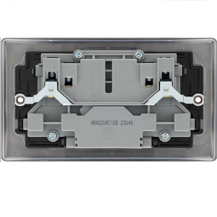 BG Nexus Metal Black Nickel 13A Double USB Socket with 12W A+C Ports back side NBN22UAC12B Available from RS Electrical Supplies