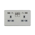 Knightsbridge 2G 13A Switched Socket With Dual USB Charger Brushed Chrome SFR9224BCG
