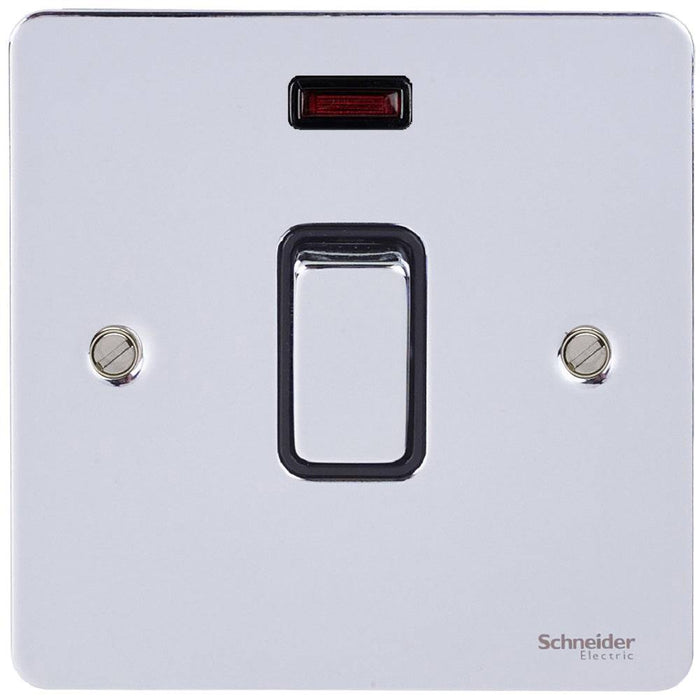 Schneider Ultimate Flat Plate Polished Chrome 20A Double Pole Switch Neon GU2211BPC