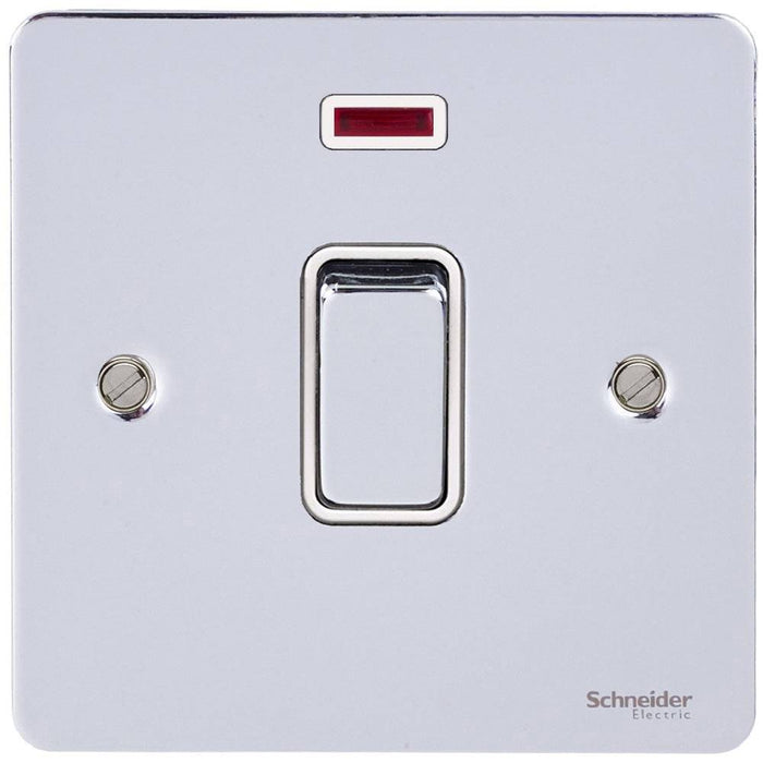 Schneider Ultimate Flat Plate Polished Chrome 20A Double Pole Switch Neon GU2211WPC