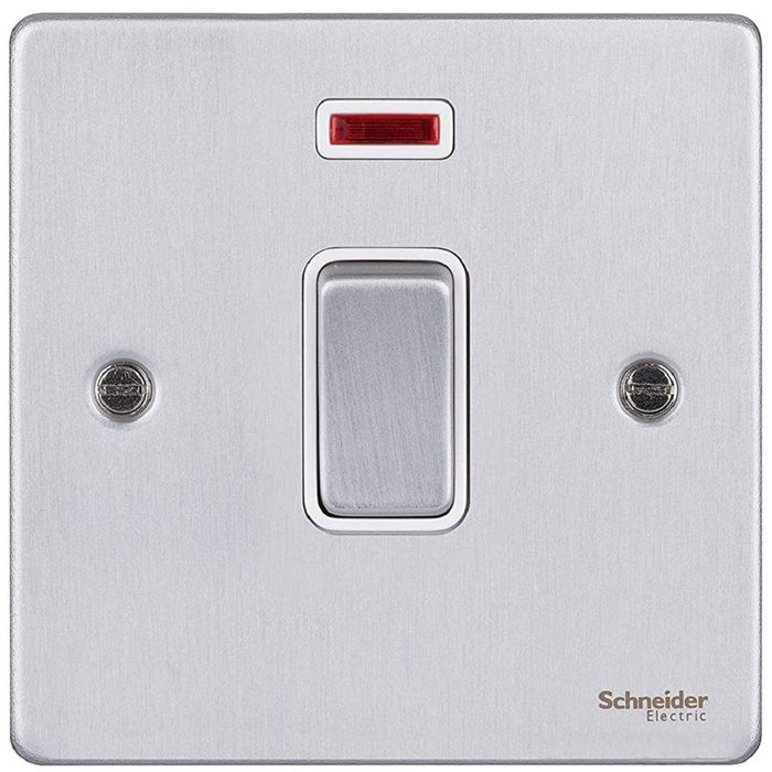 Schneider Ultimate Low Profile Brushed Chrome 20A Double Pole Switch Neon GU2511WBC