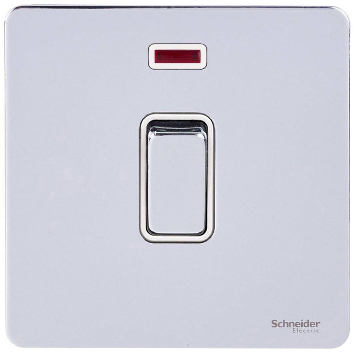 Schneider Ultimate Screwless Polished Chrome 20A Double Pole Switch Neon GU2411WPC