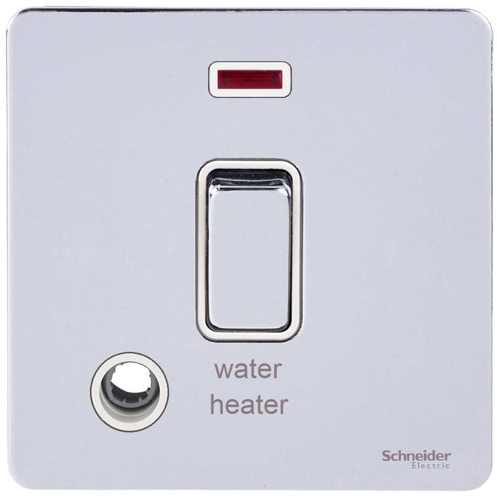Schneider Ultimate Screwless Polished Chrome 20A DP Switch with Flex and Marked Water Heater GU2414WHWPC