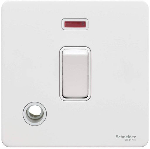 Schneider Ultimate Screwless White Metal 20A Double Pole Switch with Neon & Flex GU2414WPW Available from RS Electrical Supplies