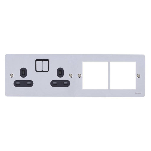 Schneider Ultimate Flat Plate Polished Chrome 13A Double Socket Combination Plate GU32202DMPBPCAvailable from RS Electrical Supplies