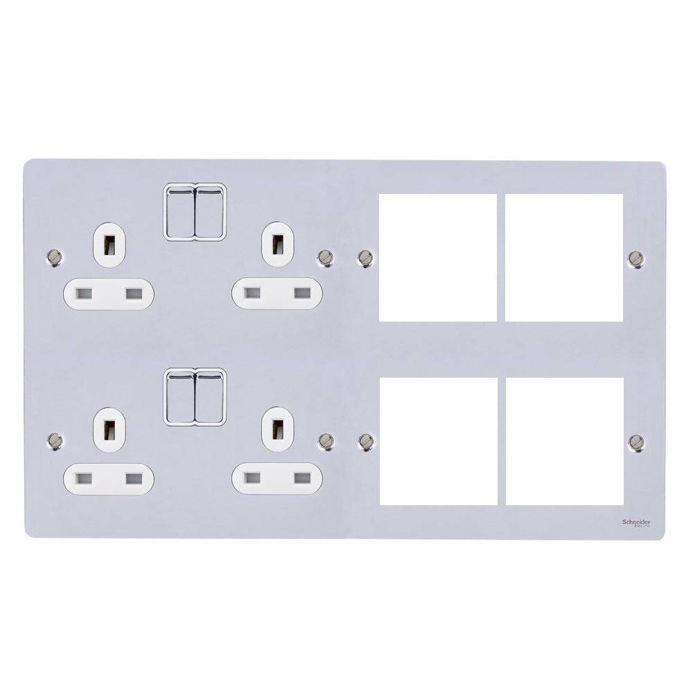 Schneider Ultimate Flat Plate Polished Chrome 13A Double Socket ...