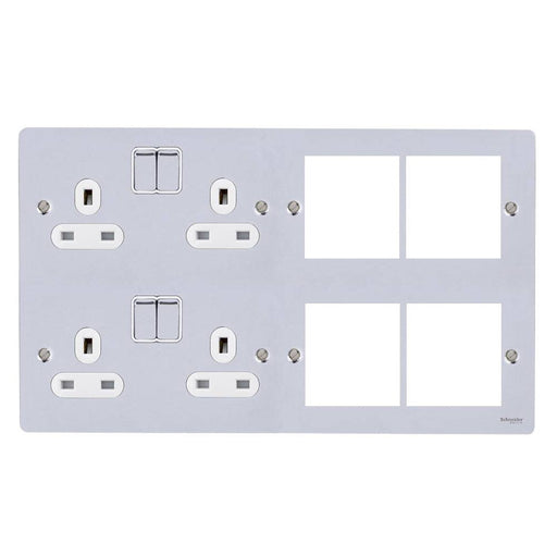 Schneider Ultimate Flat Plate Polished Chrome 13A Double Socket Combination Plate GU32204DMPWPCAvailable from RS Electrical Supplies