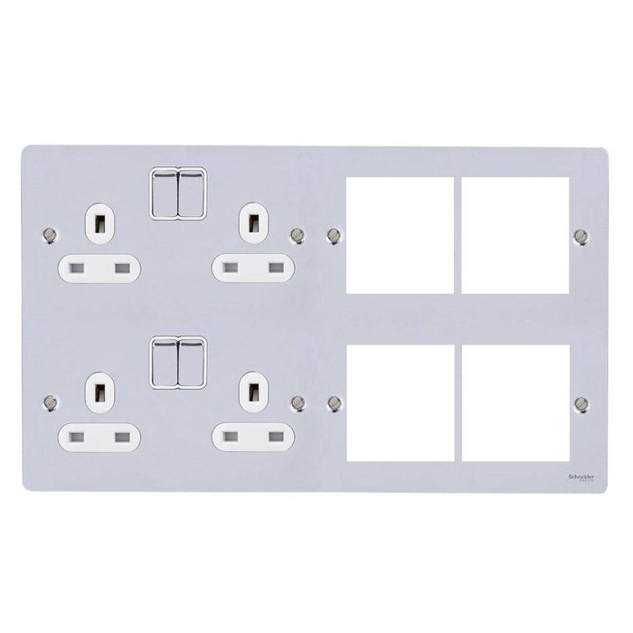 Schneider Ultimate Flat Plate Polished Chrome 13A Double Socket Combination Plate GU32204DMPWPC