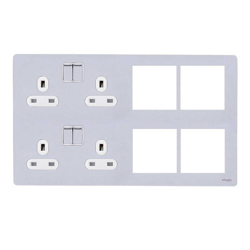 Schneider Ultimate Screwless Polished Chrome 13A Double Socket Combination Plate GU34204DMPWPCAvailable from RS Electrical Supplies