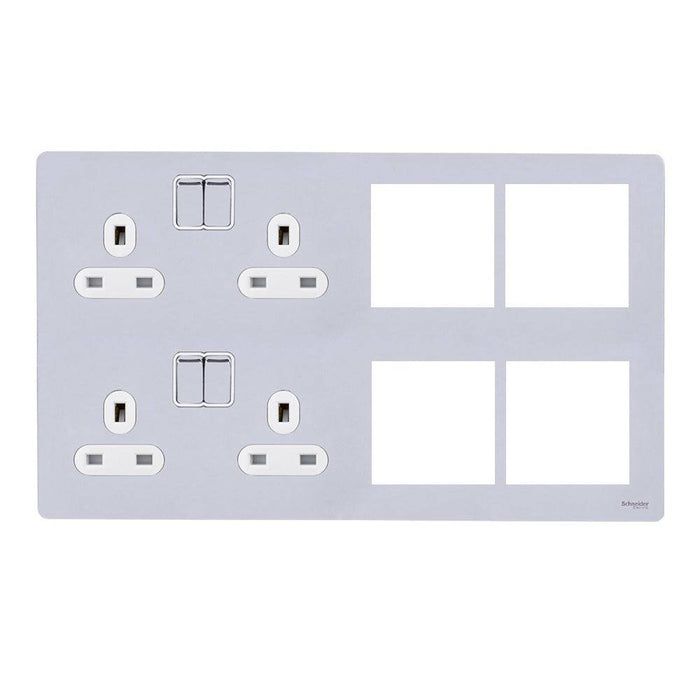 Schneider Ultimate Screwless Polished Chrome 13A Double Socket Combination Plate GU34204DMPWPC