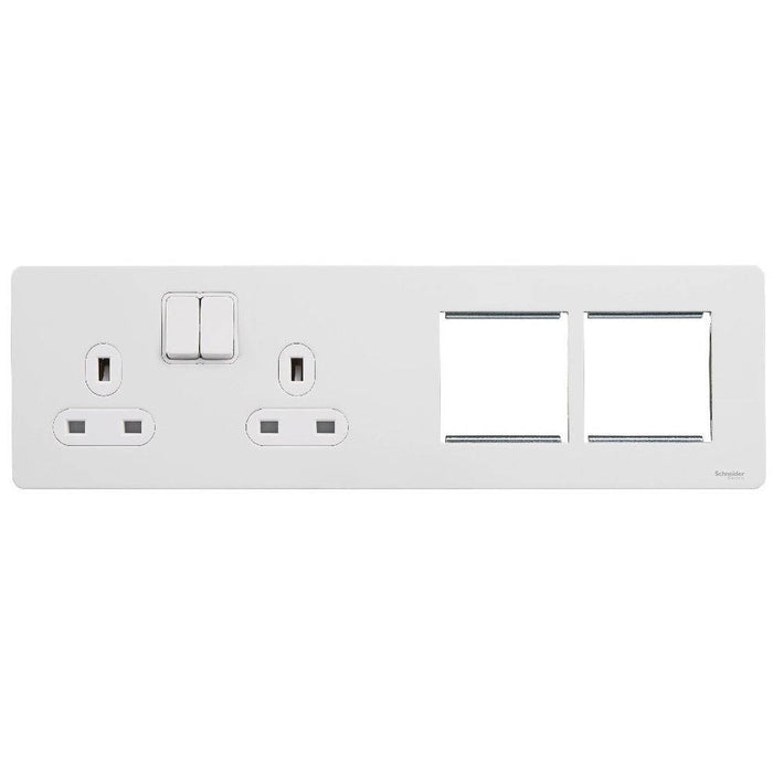 Schneider Ultimate Screwless White Metal Double Socket Combination Plate GU34202DMPWPW Available from RS Electrical Supplies