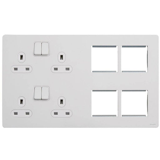 Schneider Ultimate Screwless White Metal Double Socket Combination Plate GU34204DMPWPW Available from RS Electrical Supplies