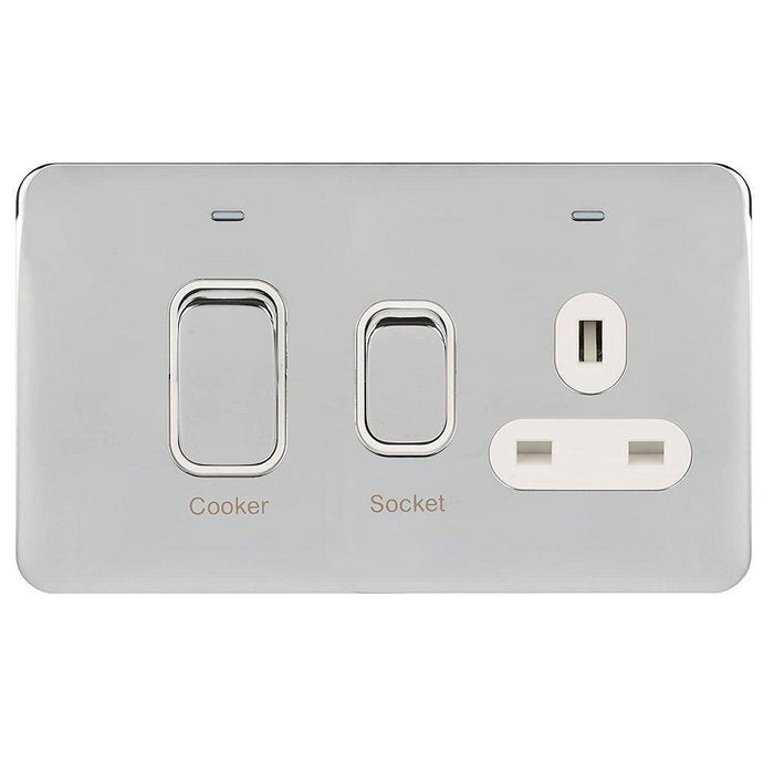 Schneider Lisse Deco Polished Chrome 45A Cooker Switch with 13A Socket GGBL4001WPC