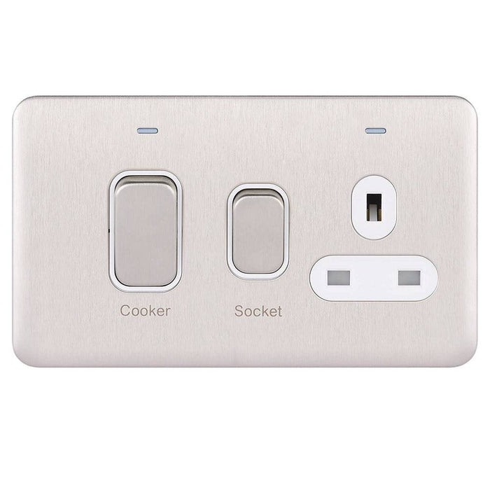 Schneider Lisse Deco Stainless Steel 45A Cooker Switch with 13A Socket GGBL4001WSS