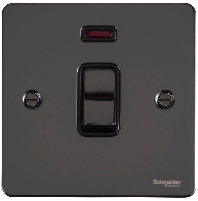 Schneider Ultimate Flat Plate Black Nickel 32A DP Control Switch With Neon GU4231BBN