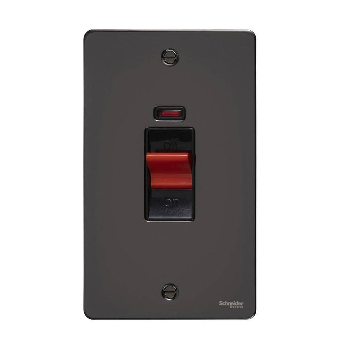 Schneider Ultimate Flat Plate Black Nickel 50A DP Control Switch With Neon GU4221BBN
