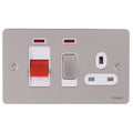Schneider Ultimate Flat Plate Pearl Nickel 45A Cooker Switch with 13A Socket GU4201WPNAvailable from RS Electrical