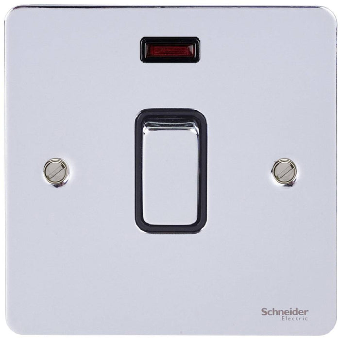 Schneider Ultimate Flat Plate Polished Chrome 32A DP Control Switch With Neon GU4231BPC