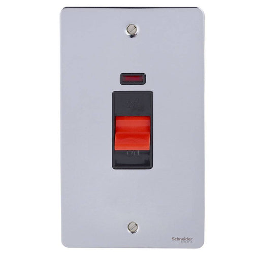 Schneider Ultimate Flat Plate Polished Chrome 50A DP Control Switch With Neon GU4221BPCAvailable from RS Electrical Supplies