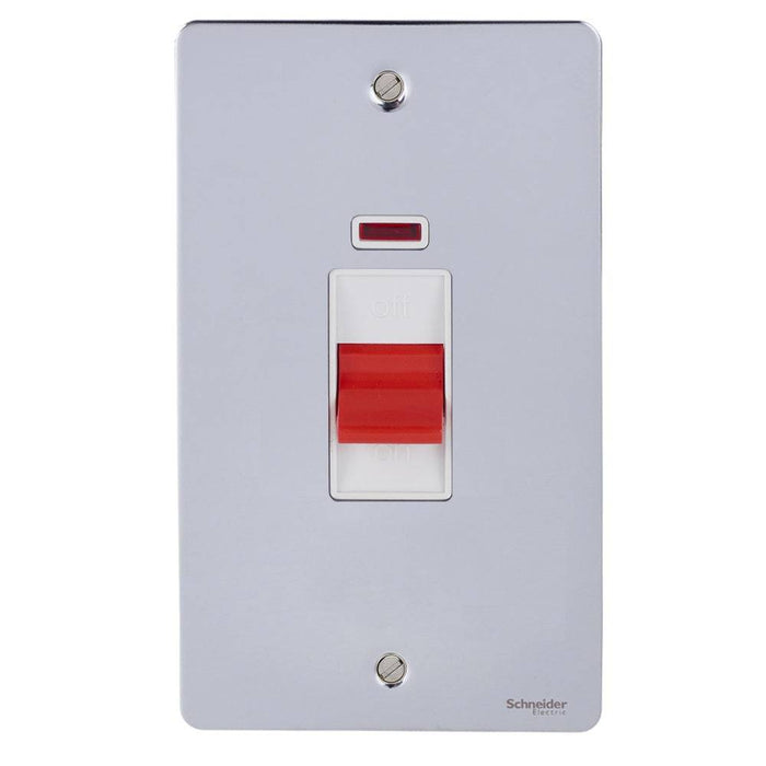 Schneider Ultimate Flat Plate Polished Chrome 50A DP Control Switch With Neon GU4221WPC