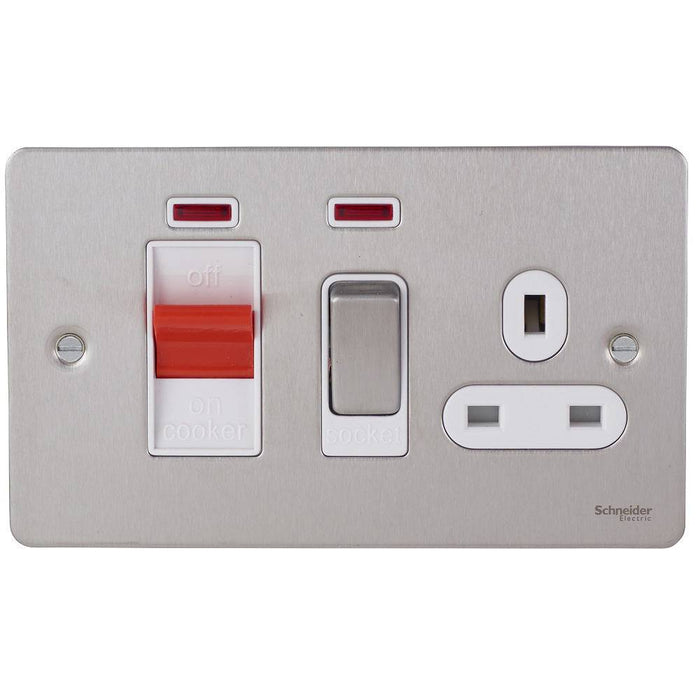 Schneider Ultimate Flat Plate Stainless Steel 45A Cooker Switch with 13A Socket GU4201WSS