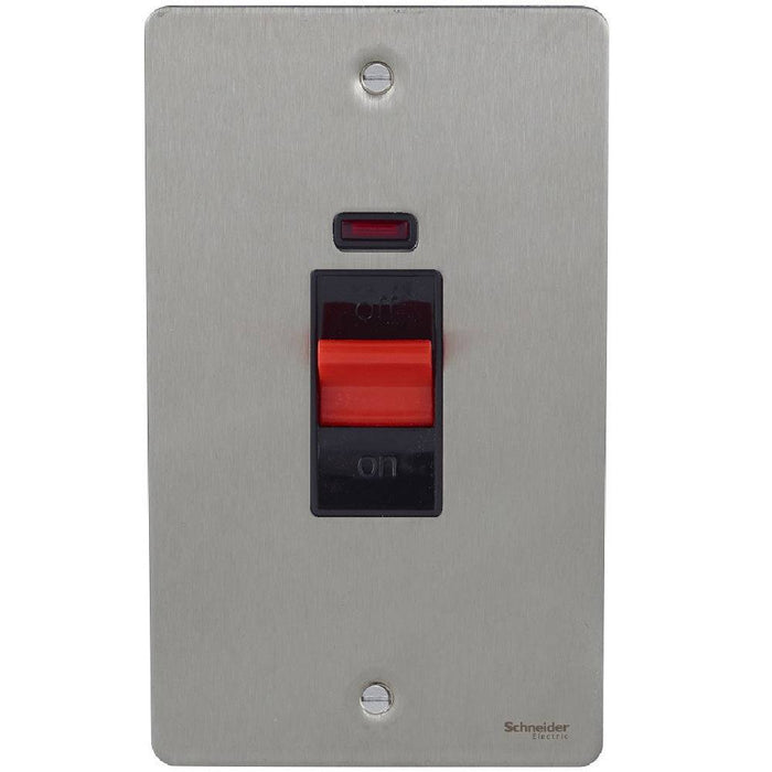 Schneider Ultimate Flat Plate Stainless Steel 50A DP Control Switch With Neon GU4221BSS