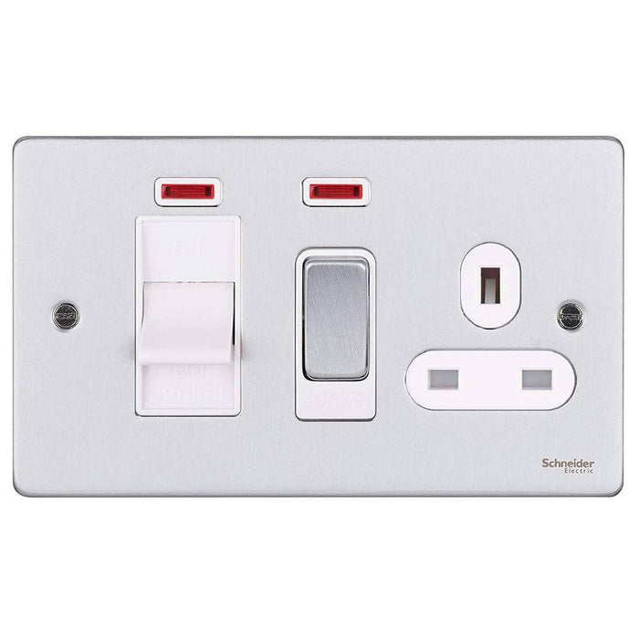Schneider Ultimate Low Profile Brushed Chrome 45A Cooker Switch with 13A Socket GU4501WBC