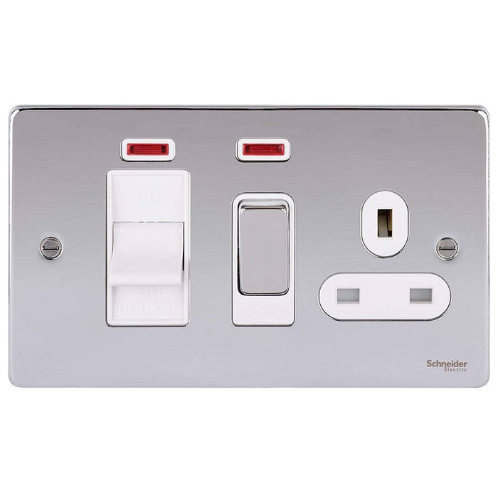 Schneider Ultimate Low Profile Polished Chrome 45A Cooker Switch with 13A Socket GU4501WPC