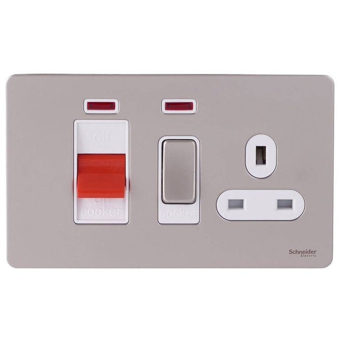 Schneider Ultimate Screwless Pearl Nickel 45A Cooker Switch with 13A Socket GU4401WPN