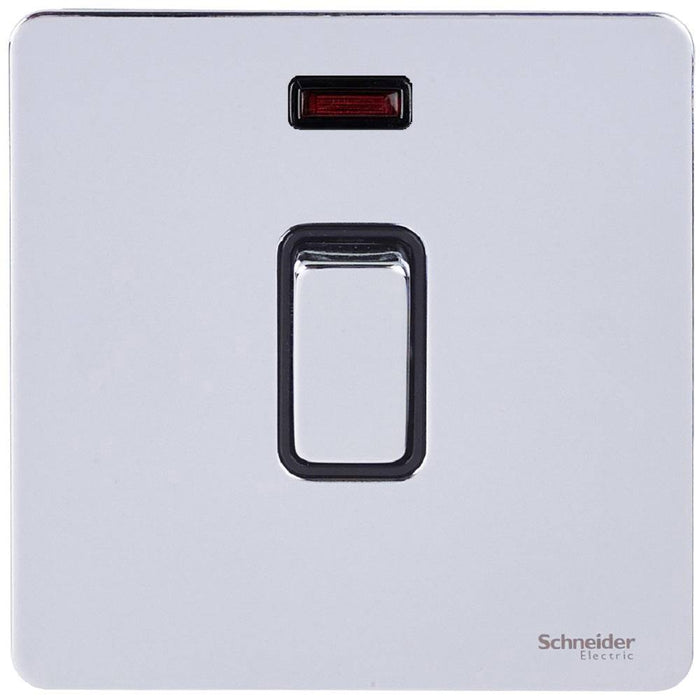 Schneider Ultimate Screwless Polished Chrome 32A DP Control Switch With Neon GU4431BPC