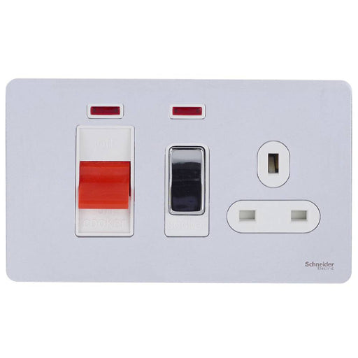 Schneider Ultimate Screwless Polished Chrome 45A Cooker Switch with 13A Socket GU4401WPCAvailable from RS Electrical Supplies
