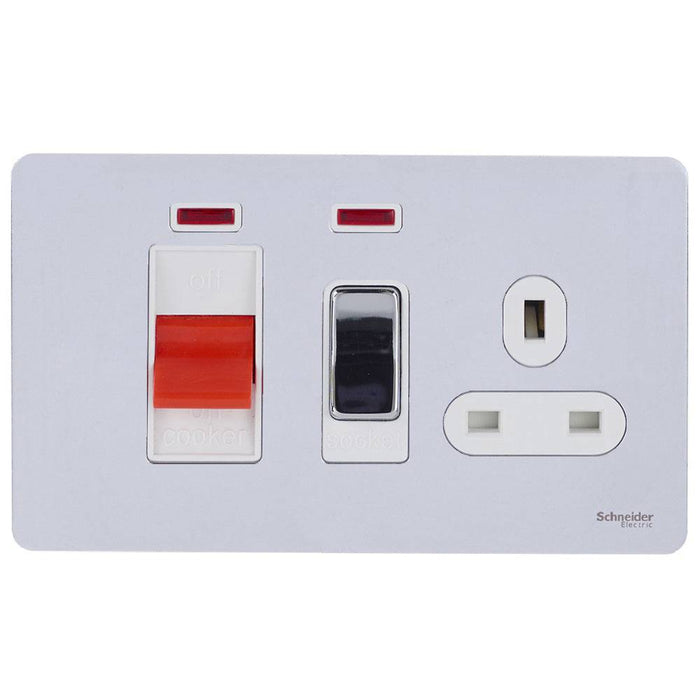 Schneider Ultimate Screwless Polished Chrome 45A Cooker Switch with 13A Socket GU4401WPC