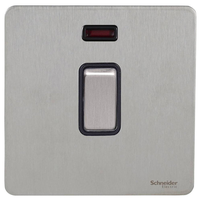 Schneider Ultimate Screwless Stainless Steel 32A DP Control Switch With Neon GU4431BSS