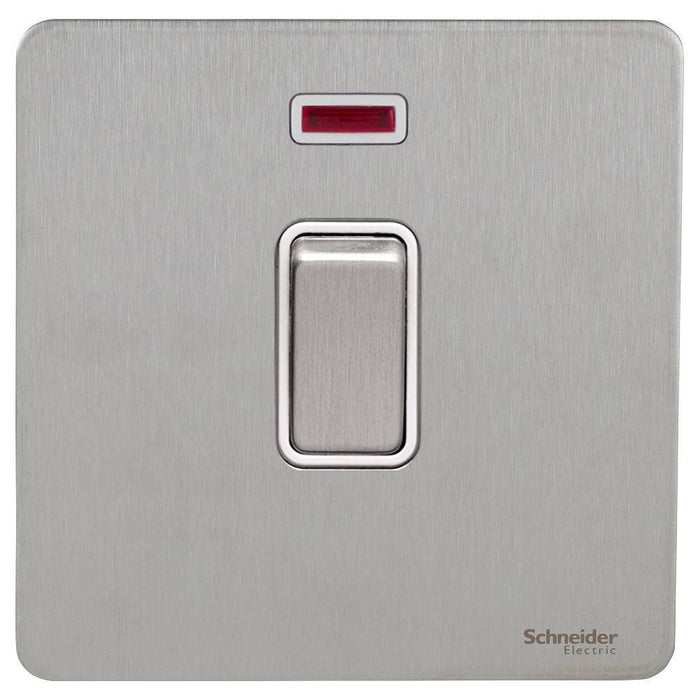 Schneider Ultimate Screwless Stainless Steel 32A DP Control Switch With Neon GU4431WSS