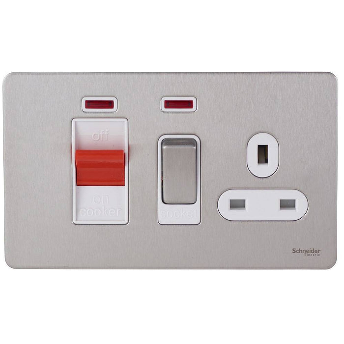 Schneider Ultimate Screwless Stainless Steel 45A Cooker Switch with 13A Socket GU4401WSS