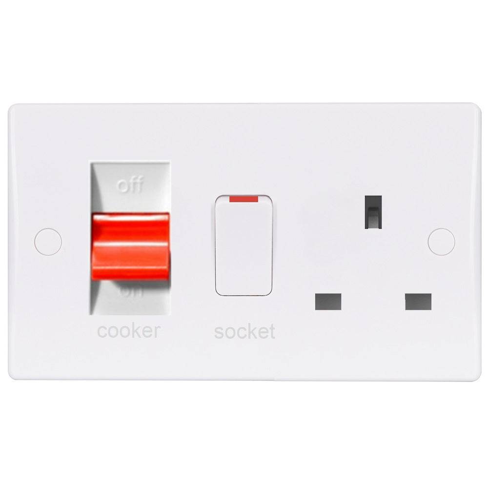 Schneider Ultimate Slimline White 45A Cooker Switch with 13A Socket