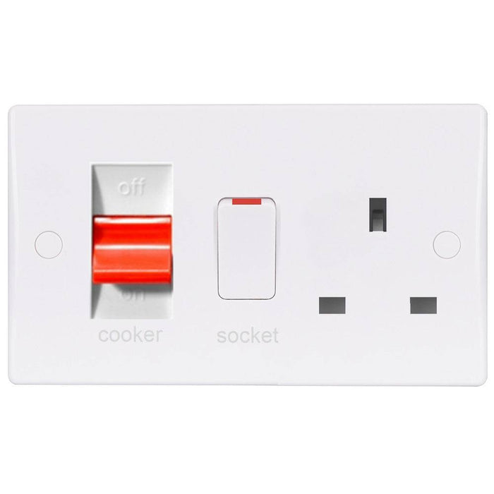 Schneider Ultimate Slimline White 45A Cooker Switch with 13A Socket GU4000