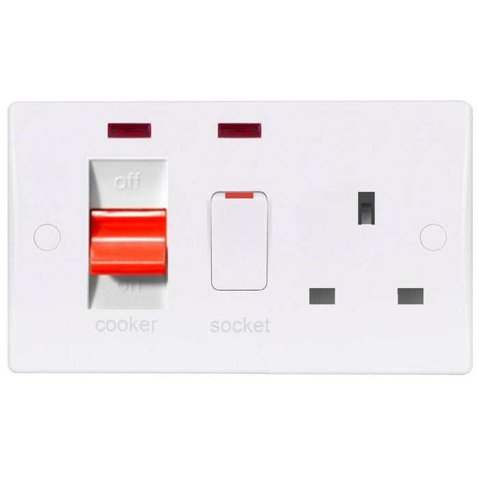 Schneider Ultimate Slimline White 45A Cooker Switch with 13A Socket GU4001