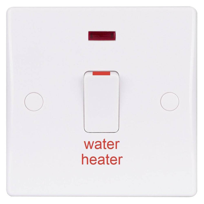 Schneider Ultimate Slimline White 20A DP Switch Neon & Flex Marked Water Heater GU2014WH