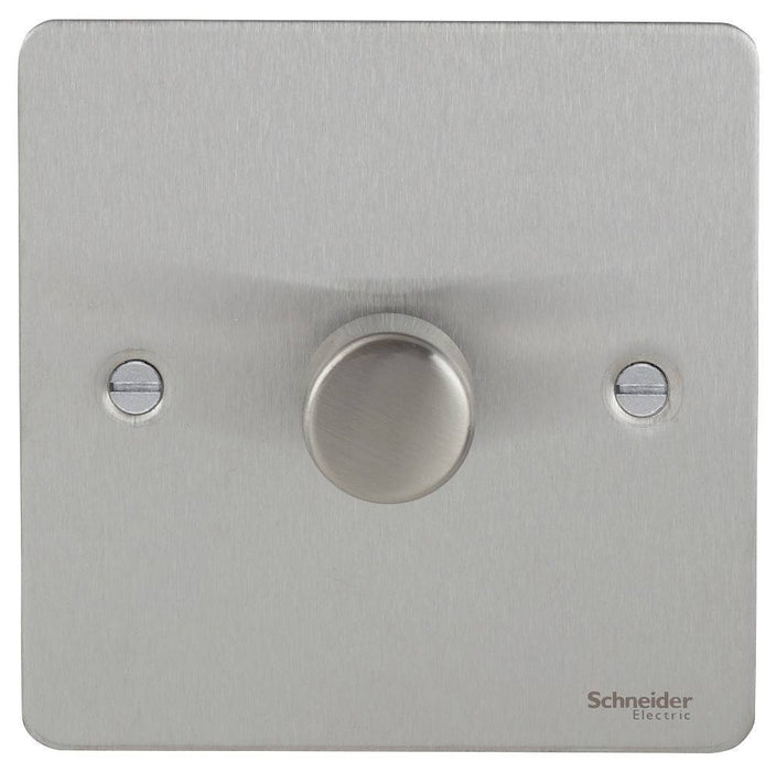 Schneider Ultimate Flat Plate Stainless Steel 1G 2W LED 100W Dimmer Switch GU6212LMSS