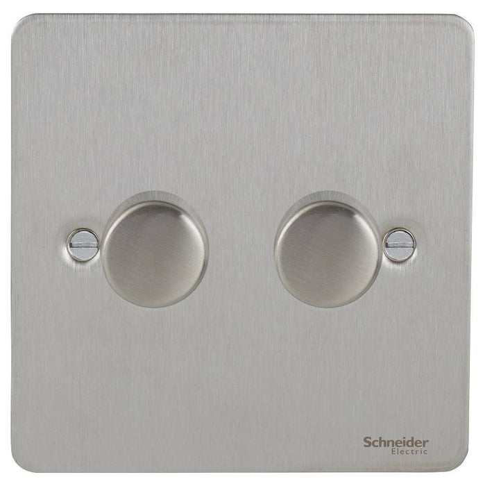 Schneider Ultimate Flat Plate Stainless Steel 2G 2W LED 100W Dimmer Switch GU6222LMSS