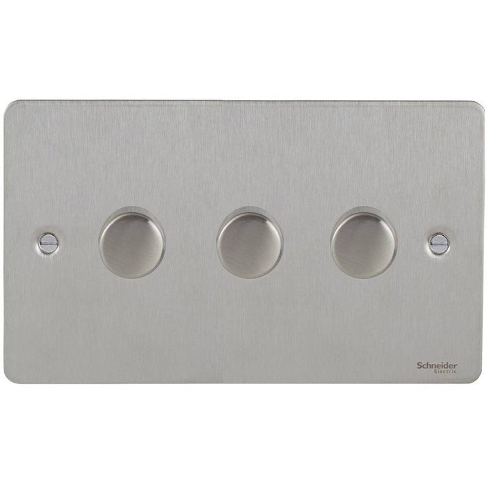 Schneider Ultimate Flat Plate Stainless Steel 3G 2W LED 75W Dimmer