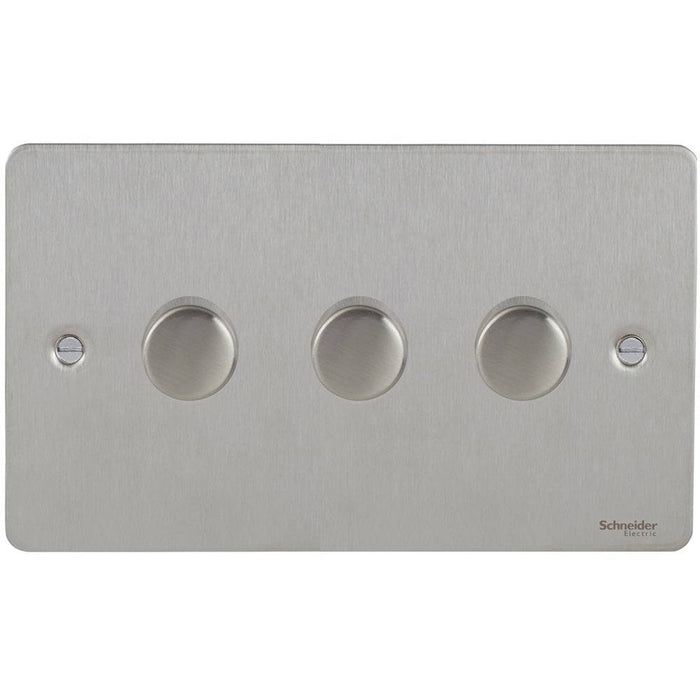 Schneider Ultimate Flat Plate Stainless Steel 3G 2W LED 75W Dimmer Switch GU6232LMSS