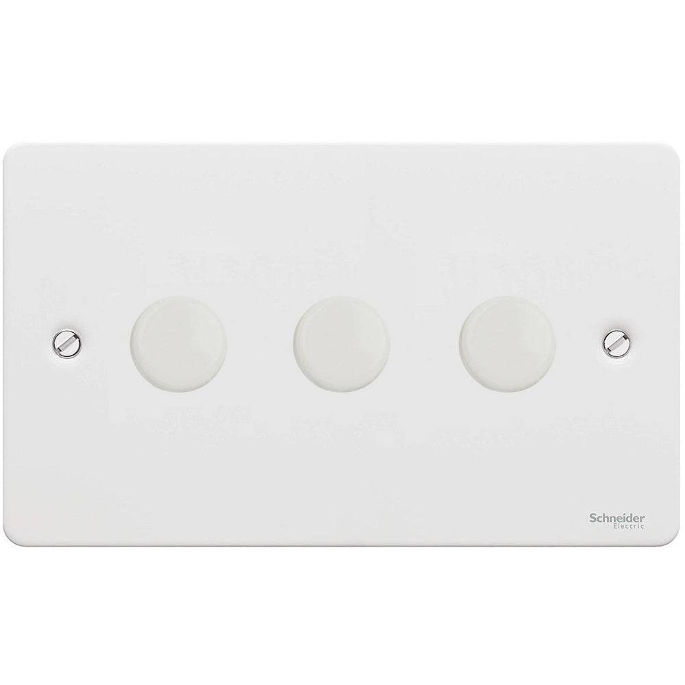 Schneider Ultimate Flat Plate White Metal 3G 2W LED 75W Dimmer Switch