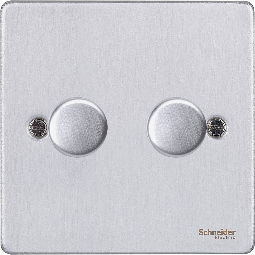 Schneider Ultimate Low Profile Brushed Chrome 2G 2W 250W Dimmer Switch