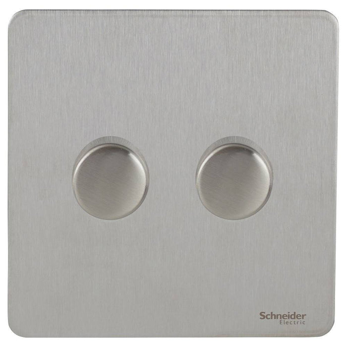 Schneider Ultimate Screwless Stainless Steel 2G 2W LED 100W Dimmer Switch GU6422LMSS